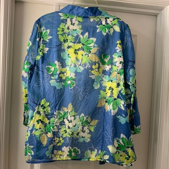 Alfred Dunner Size 14 Blue Floral Blouse with White Tank - Picture 2 of 9